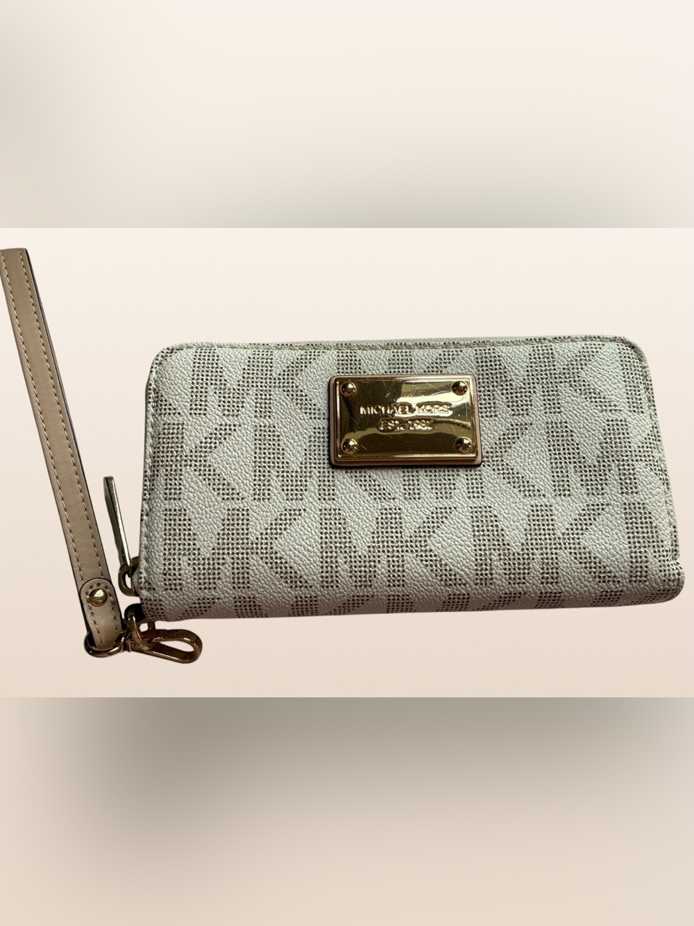 Michael Kors Women's Light Cream Logo Wallet with Gold Hardware